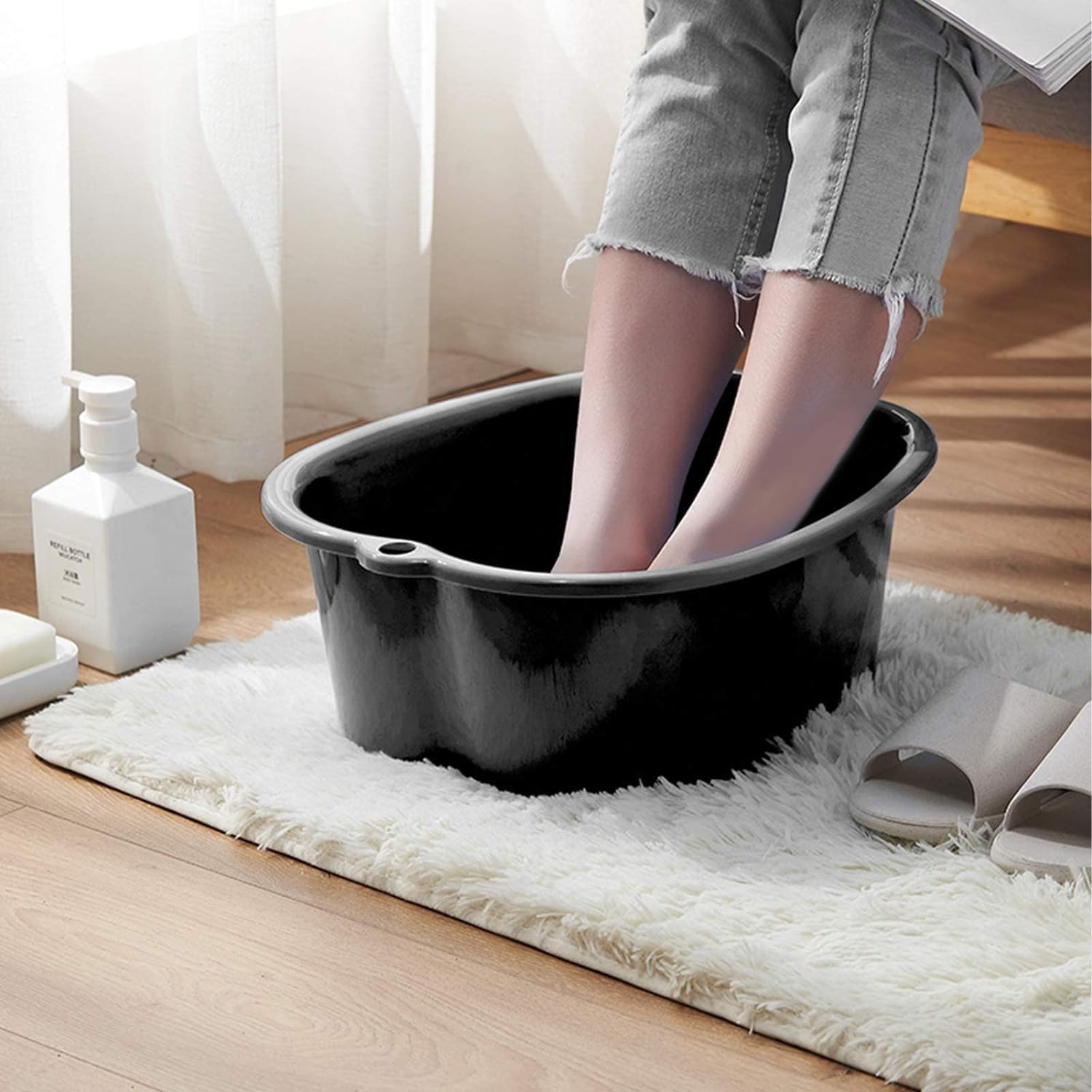 AXLOFO® Foot Soaking Bath Basin, Large Plastic Foot Soaking Tub, Feet Massage Feet Bath Bucket, Great for Getting the Dead/Old Skin Off Your Foots (blackbasin)