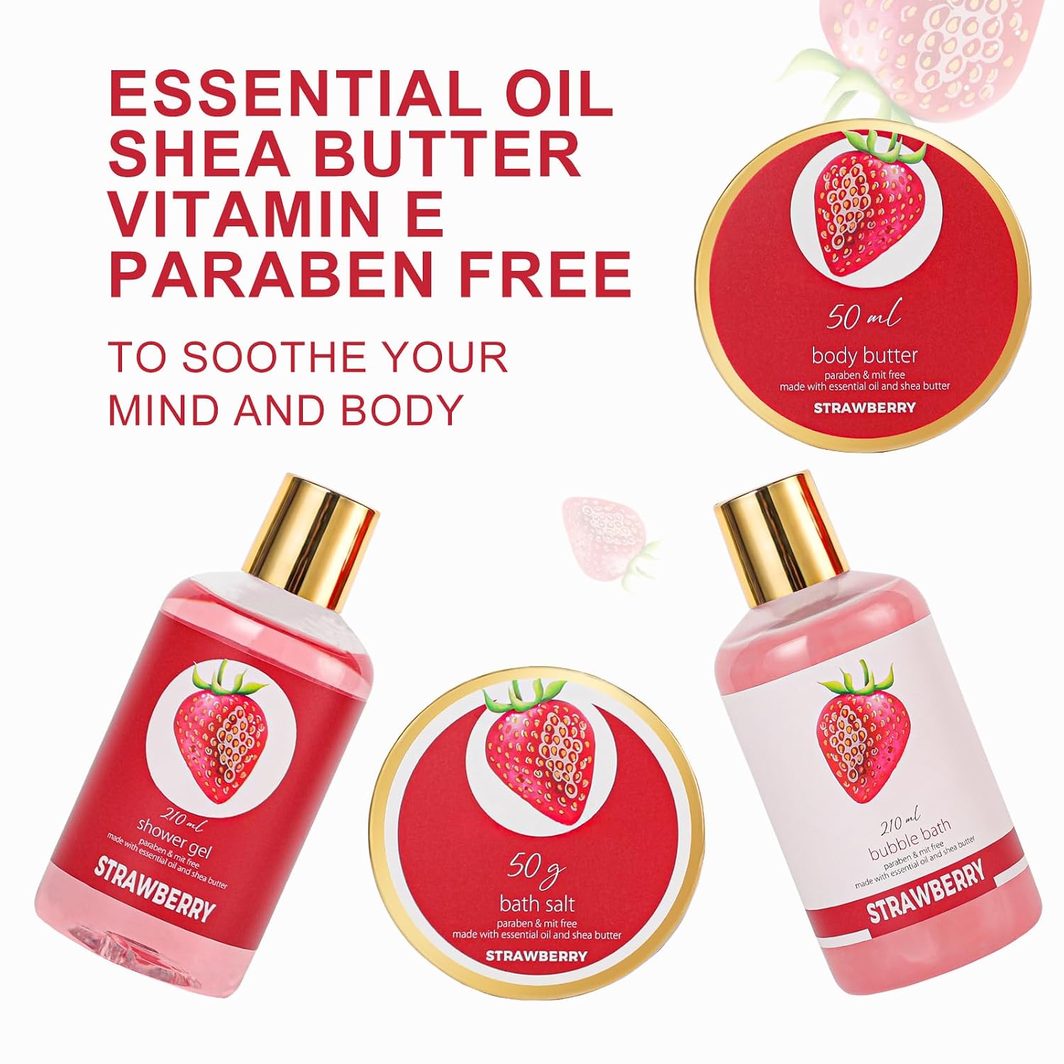 Mothers Day Gifts for Women, Strawberry Bliss 9 Pcs Bath Gift Set for Women - Moisturizing Skin Care Set with Body Butter | Self Care Kit for Birthday, Valentines Day, Christmas Gift in Premium Box