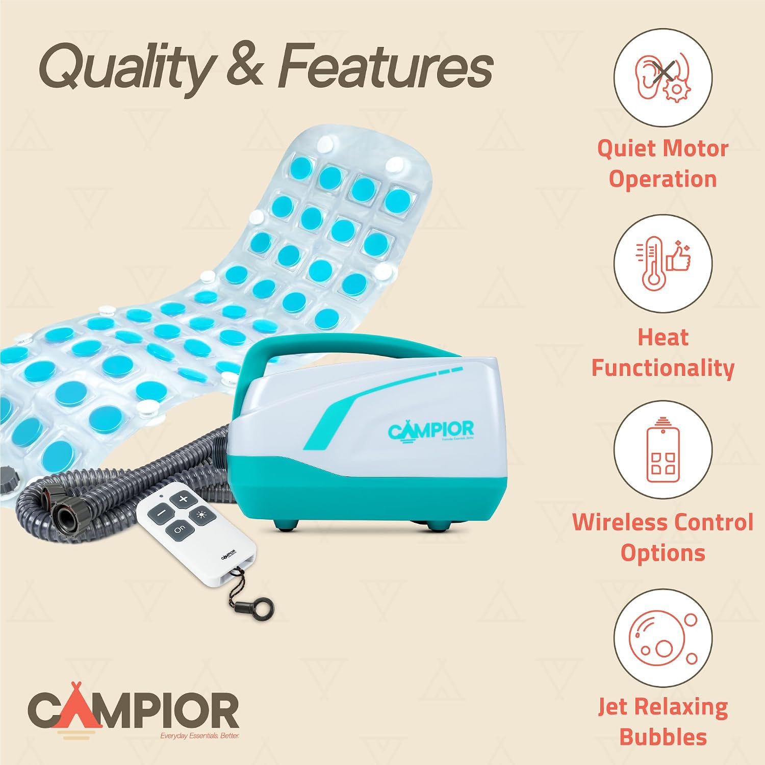 Bubble Bath Massager Mat for Bathtub, 47.24" x 14.57" Full-Body Heated Air Spa with 6-Level Adjustable Bubbles, Non-Slip Waterproof Design, Remote Control, For Stress, Muscle Relief & Relaxation, Aqua