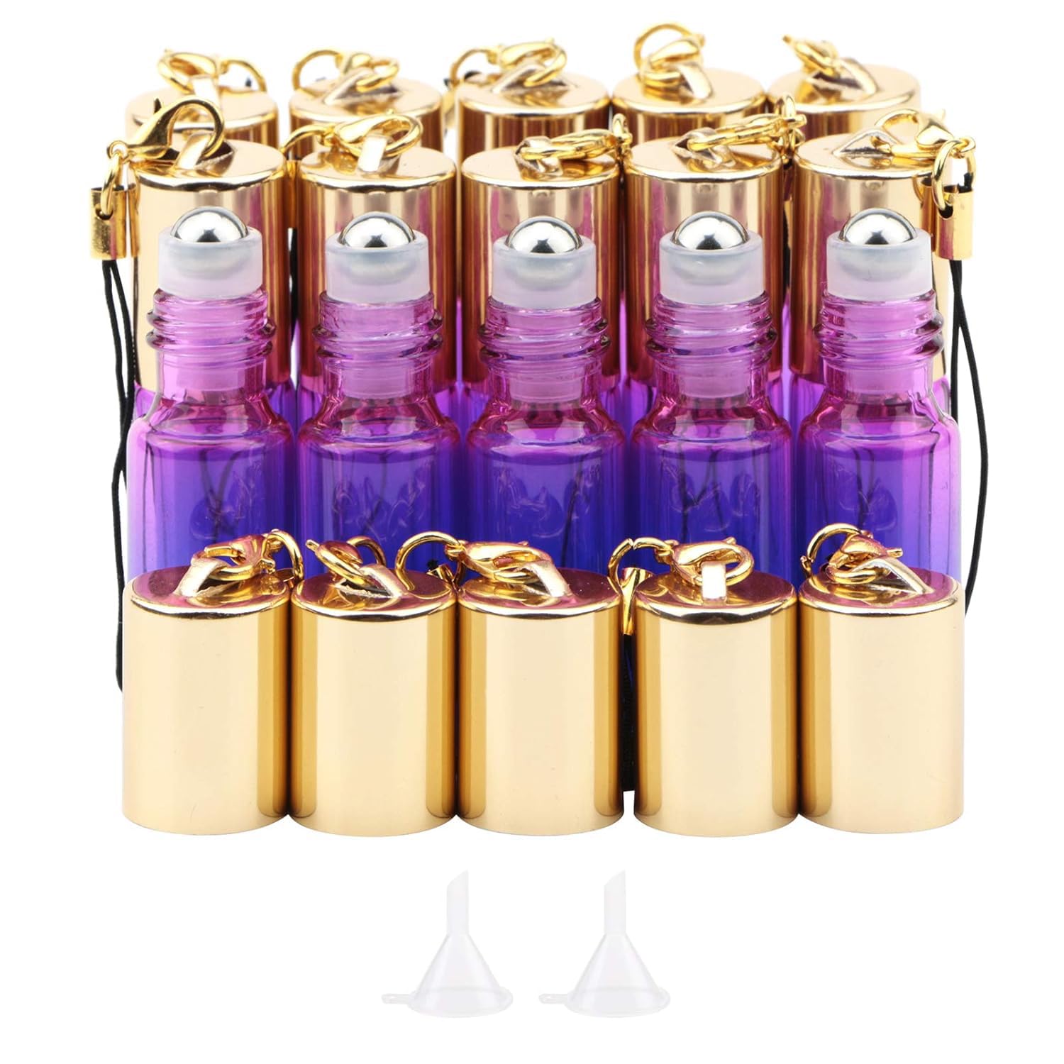 Kesell 15pcs 5ml Glass Roller Bottles Roll on Bottle Stainless Ball Gradient Color for Essential Oils, Aromatherapy Blends, Perfumes