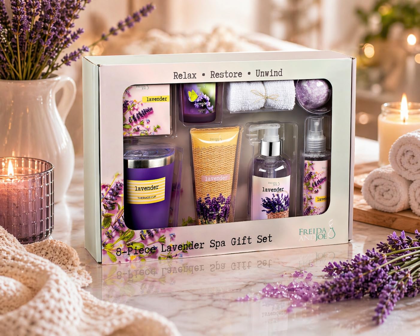 Lavender Ultimate Spa Box – Mother's Day Spa Gift Basket for Mom, Luxury Bath & Body Set, Lavender Scented Self Care Kit