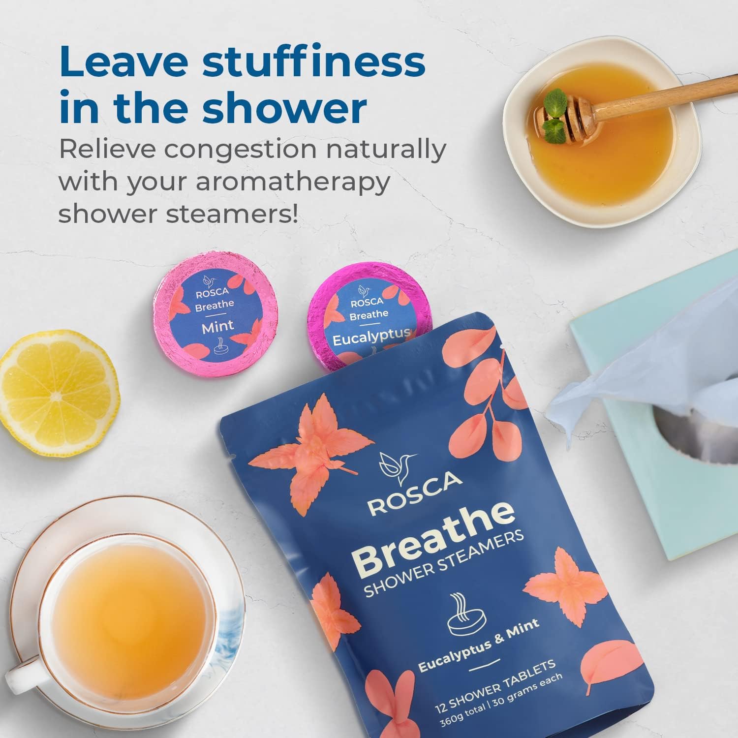 ROSCA Eucalyptus & Mint Shower Steamers - 12 Aromatherapy Shower Steamer with Essential Oils - Stress Relief Fizzies - Mothers Day Gifts, Relaxation Birthday Gifts for Women and Men