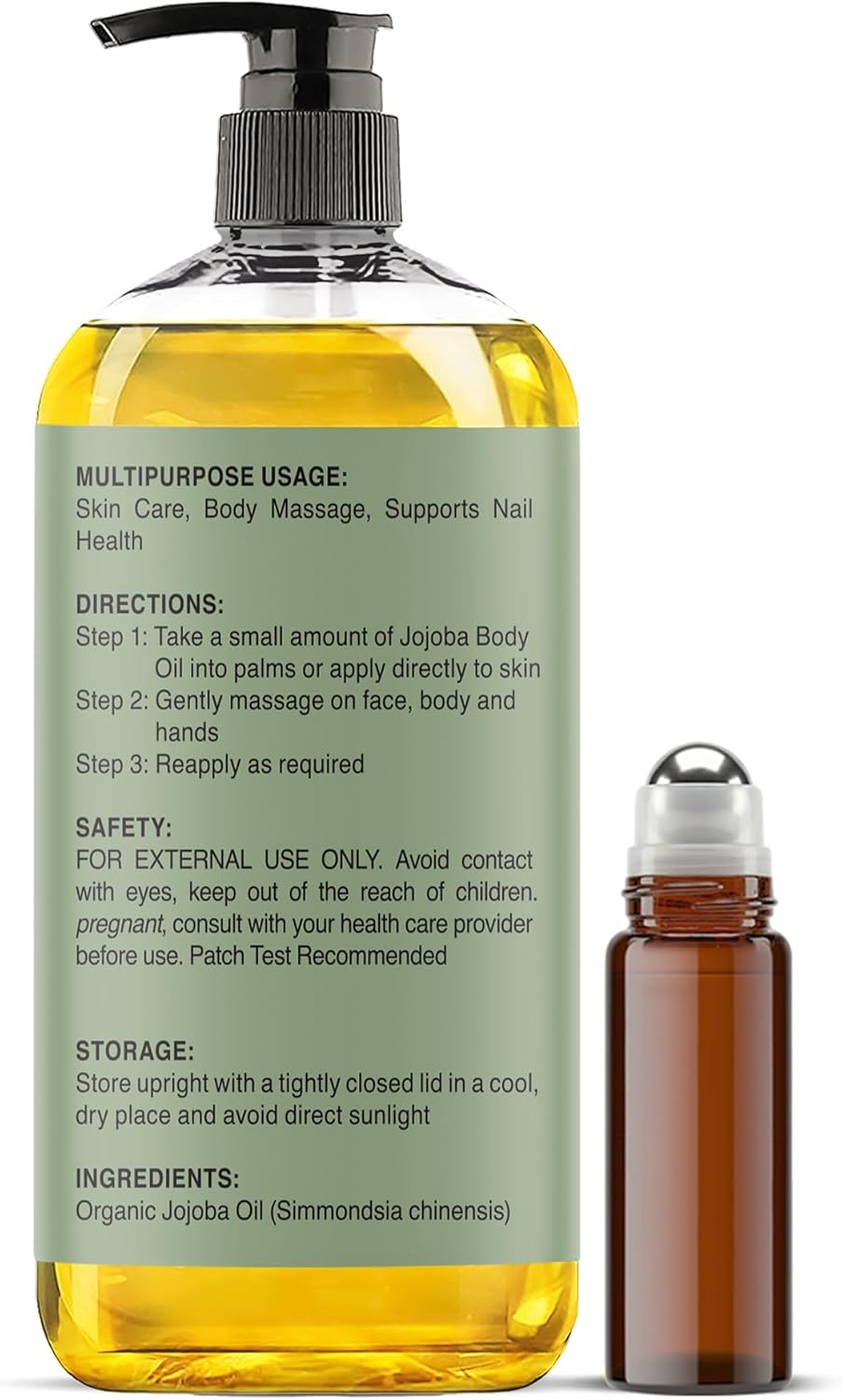 Majestic Pure Oil - 100% Pure and Natural- Cold Pressed & Hexane Free Natural Hair Growth Oil for Eyelashes, Eyebrows, Skin, Body, Face, Nails & Scalp - Jojoba Oil with Roll On 8 Fl Oz