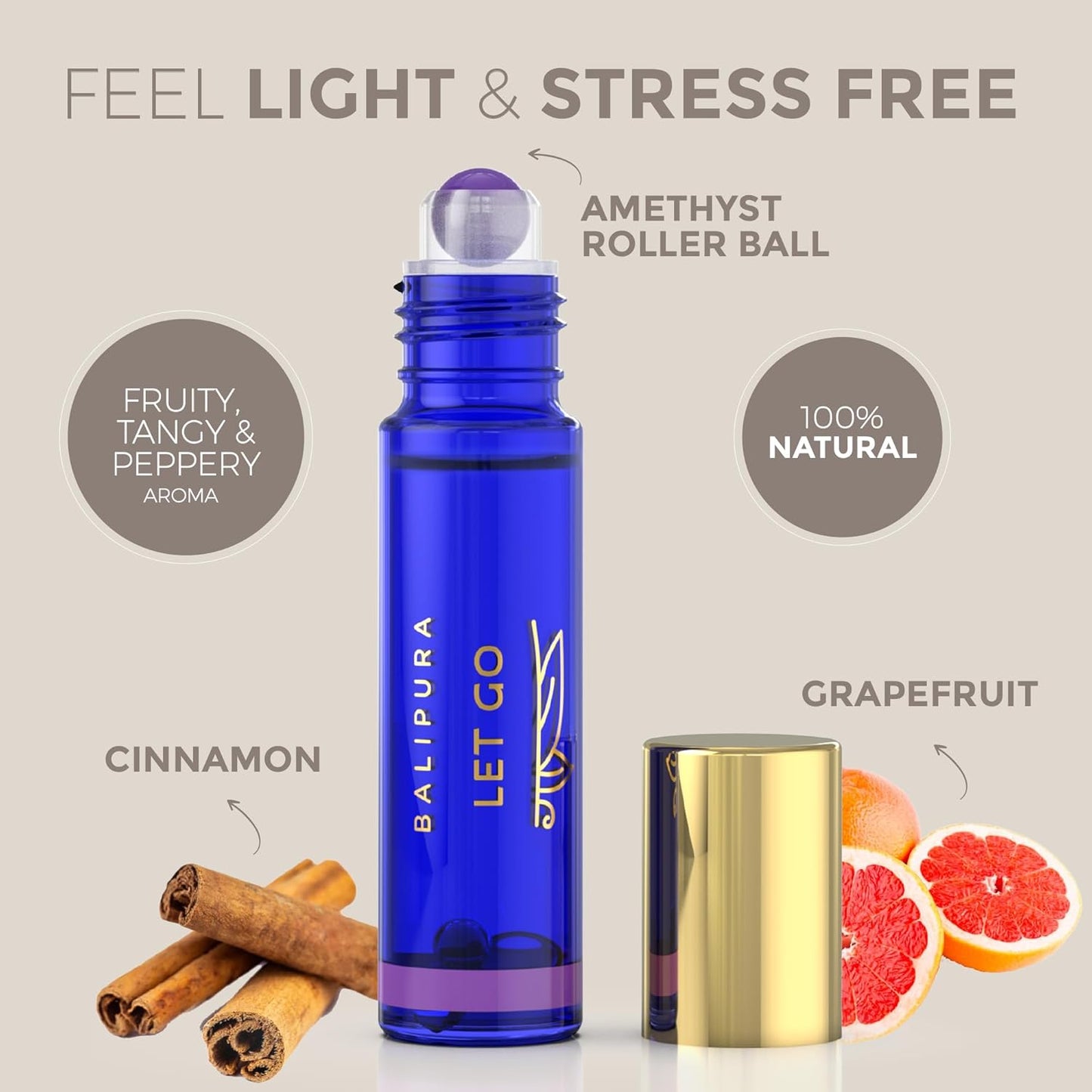 BALIPURA - Let Go Roll On with Cinnamon Essential Oil and Amethyst Crystals - Essential Oils Blends, Organic Essential Oils for Cleaning - Relaxation Gifts for Women