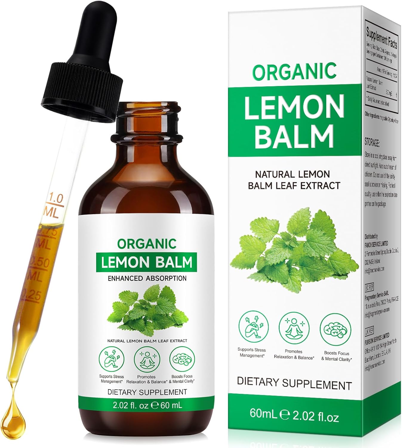 Lemon Balm Extract-Alcohol-Free, Natural Organic Lemon Balm Tincture Liquid for Women & Men, Helps to Relax, 590mg- 2.02 Fl.Oz