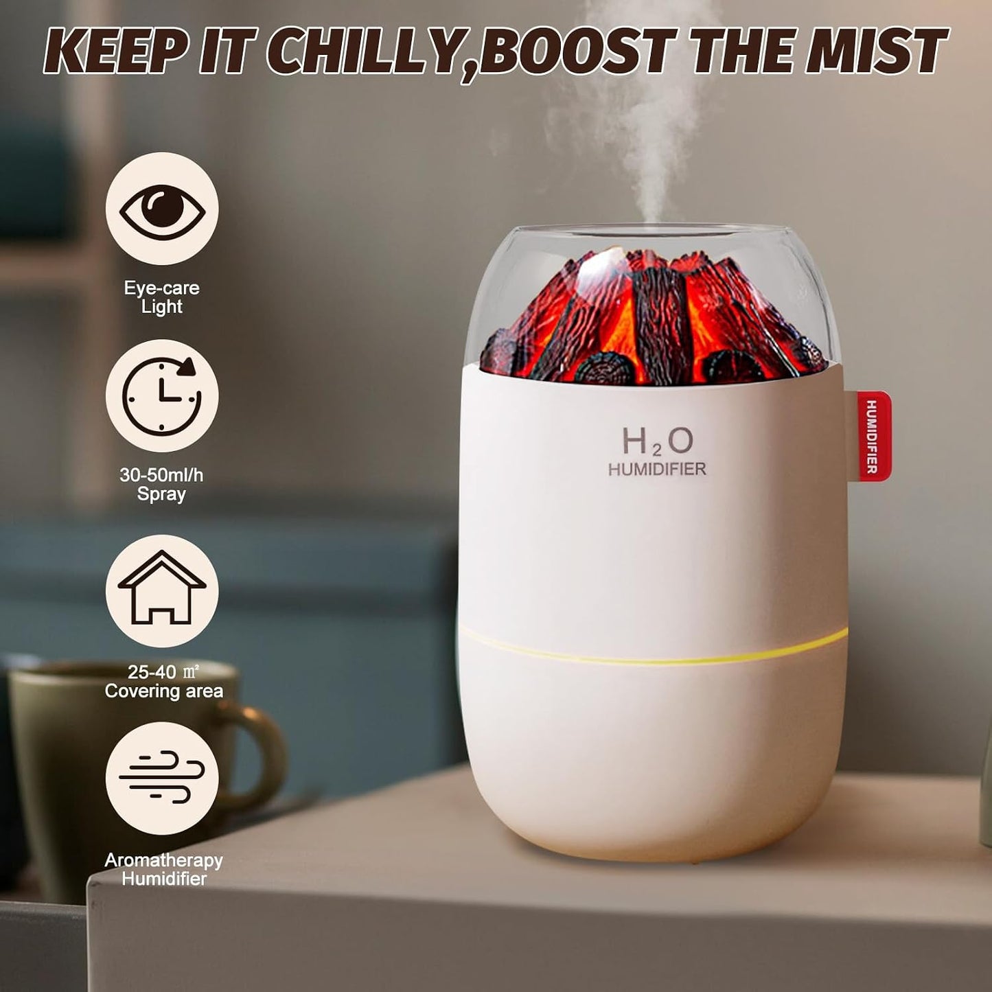 Portable Mini Humidifier for Desk Bedroom Indoor Plant, 280 ml Humidifier for Office Small Room, USB Powered Quiet Cool Mist Humidification Night Light (White)