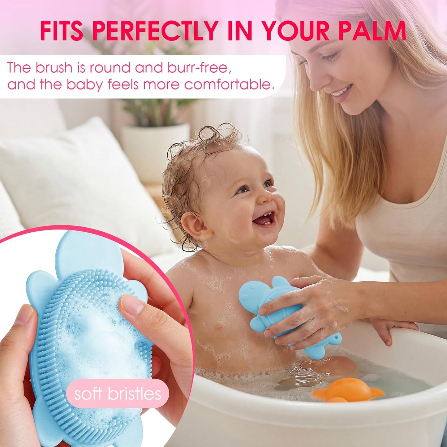 Baby Shower Brush,Kids Silicone Body and Back Exfoliating Mitt - Soft Bristles, Gentle Exfoliation, Cute Turtle Design Makes Children Love Bathing(Wathet)