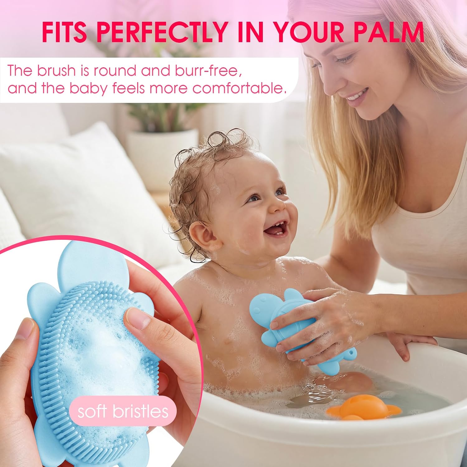 Baby Shower Brush,Kids Silicone Body and Back Exfoliating Mitt - Soft Bristles, Gentle Exfoliation, Cute Turtle Design Makes Children Love Bathing(Wathet)