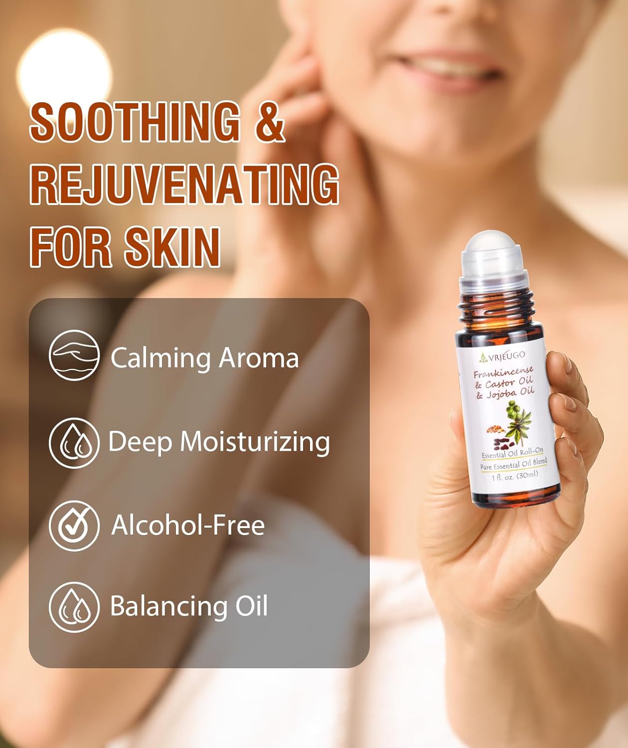Organic Frankincense, Castor & Jojoba Oil Roll-On – 100% Pure Essential Oil Blend for Face & Body | Nourishing & Hydrating Body Firming Rollerball 30ML
