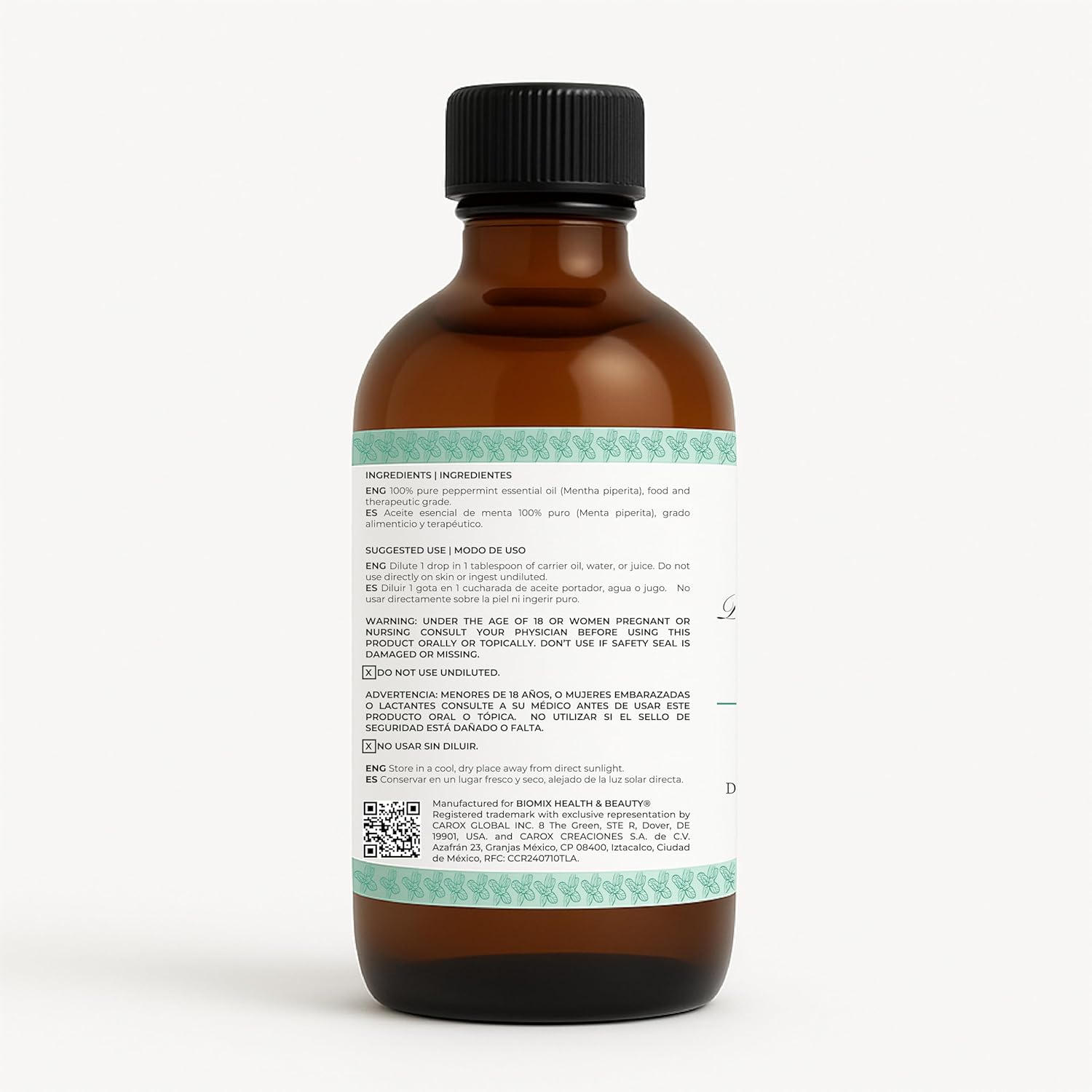 100% Pure Peppermint Essential Oil Food Grade & Therapeutic– Steam Distilled – Aromatherapy, Massage, Scalp & Skin Care – Vegan, Non-GMO, Amber Bottle, 2400 Drops - 120 ML