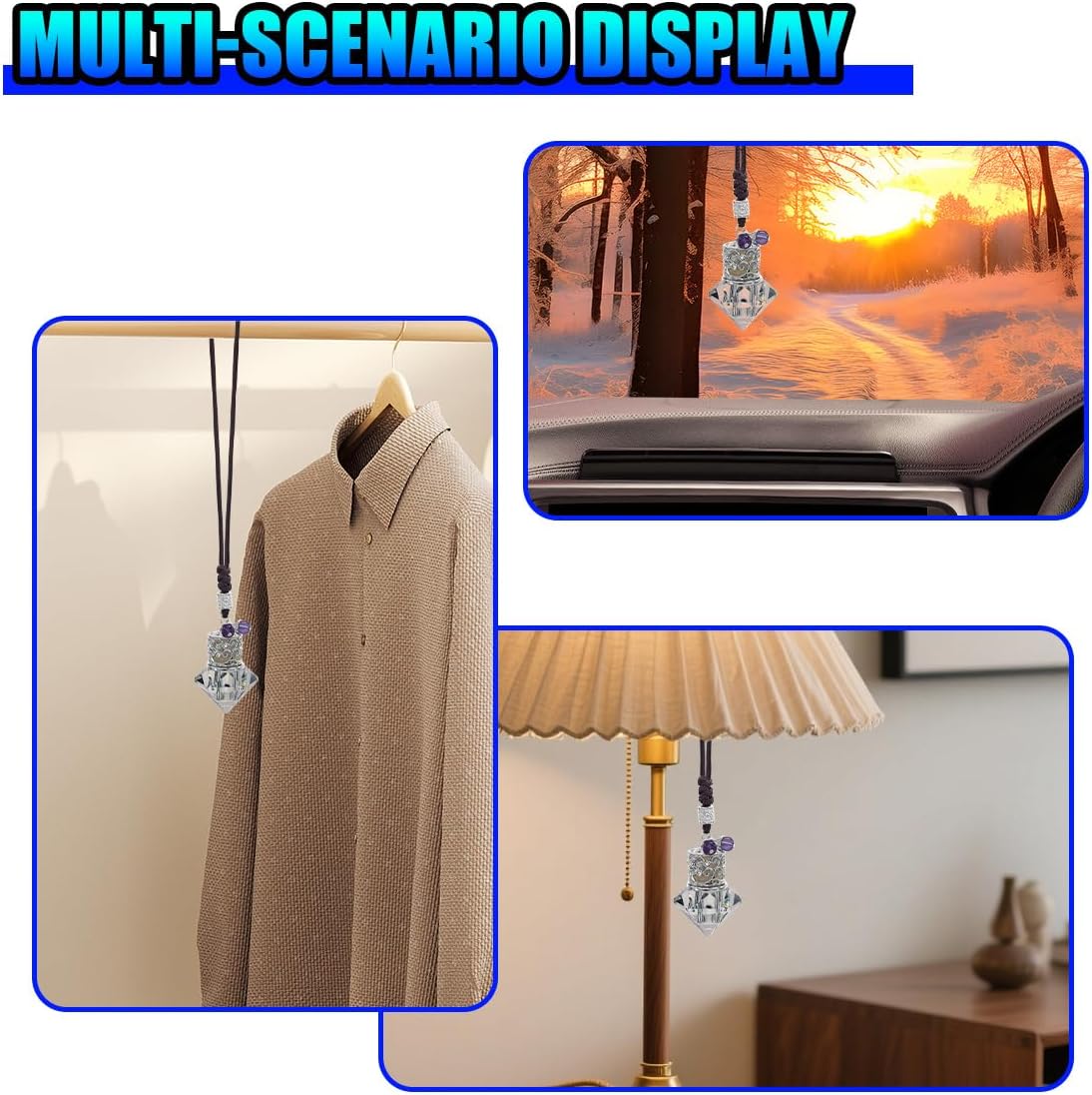 Hanging Car Essential Oil Diffuser Bottle, Crystal Diamond Car Rear View Mirror Charm, 8 ml Empty Glass Bottle Pendant, Elegant Auto Interior Decoration Accessories (Crystal)