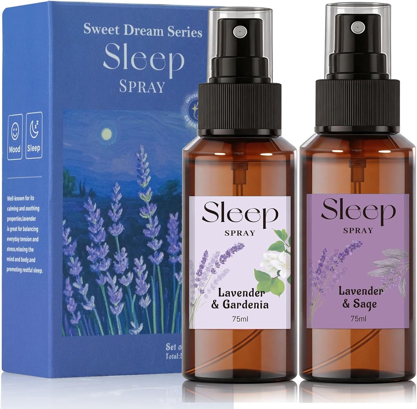 STRN Room Spray with Lavender Essential Oil for Sleep, Sleep Spray, Pillow Spray, 2 Scents - Lavender & Gardenia, Sage, Sweet Dream Fragrance Mist, 75 ML x 2 Bottles