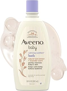Aveeno Baby Nighttime Calming Comfort Bath, Baby Body Wash for Skin & Hair with Natural Oat Extract, Soothing Lavender & Vanilla Scent, Tear-Free Formula, No Added Parabens & Phthalates, 18 Fl Oz