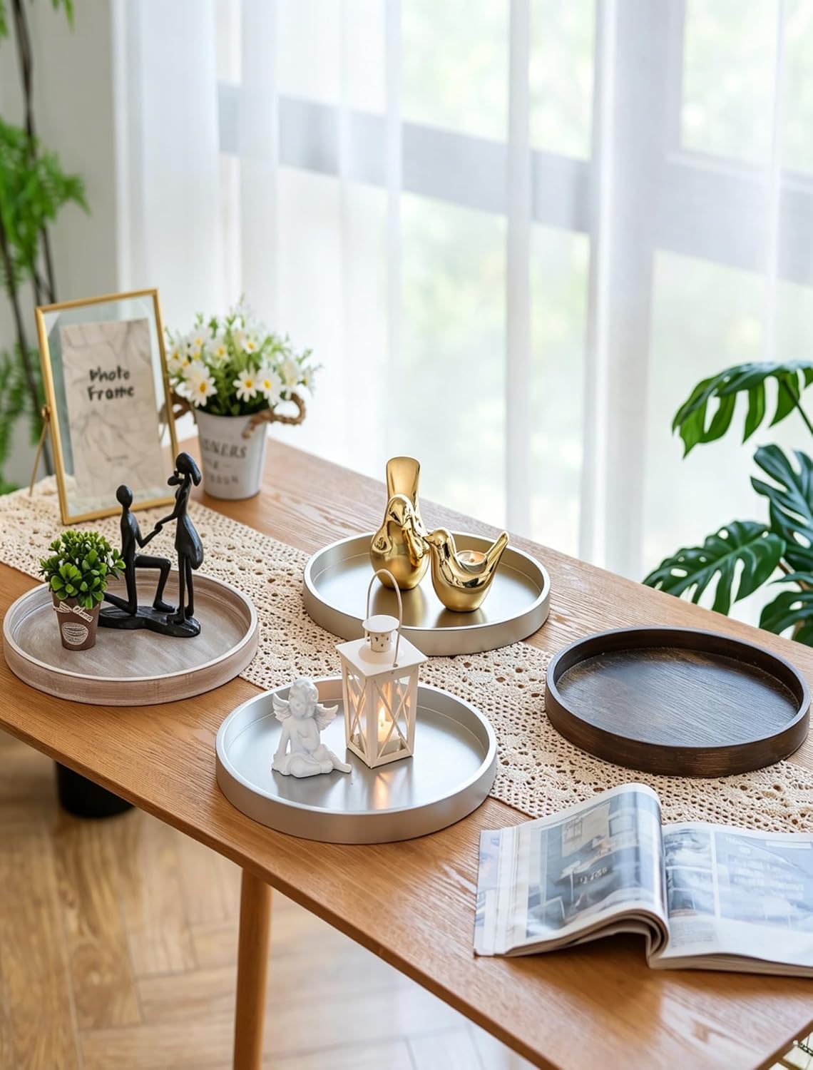 Hanobe Decorative Tray for Coffee Table: Round Champagne Gold Tray for Home Decor - 11.8" Modern Circle Candle Holder Plate for Living Room
