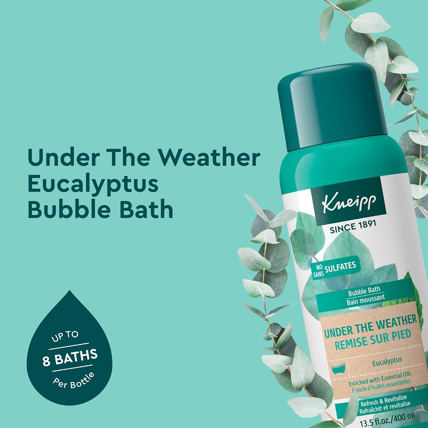 Kneipp Under the Weather Eucalyptus Aromatherapy Bubble Bath - Good for Respiratory Wellness - Vegan - Sulfate Free - 13.5 fl oz - Up to Eight Baths
