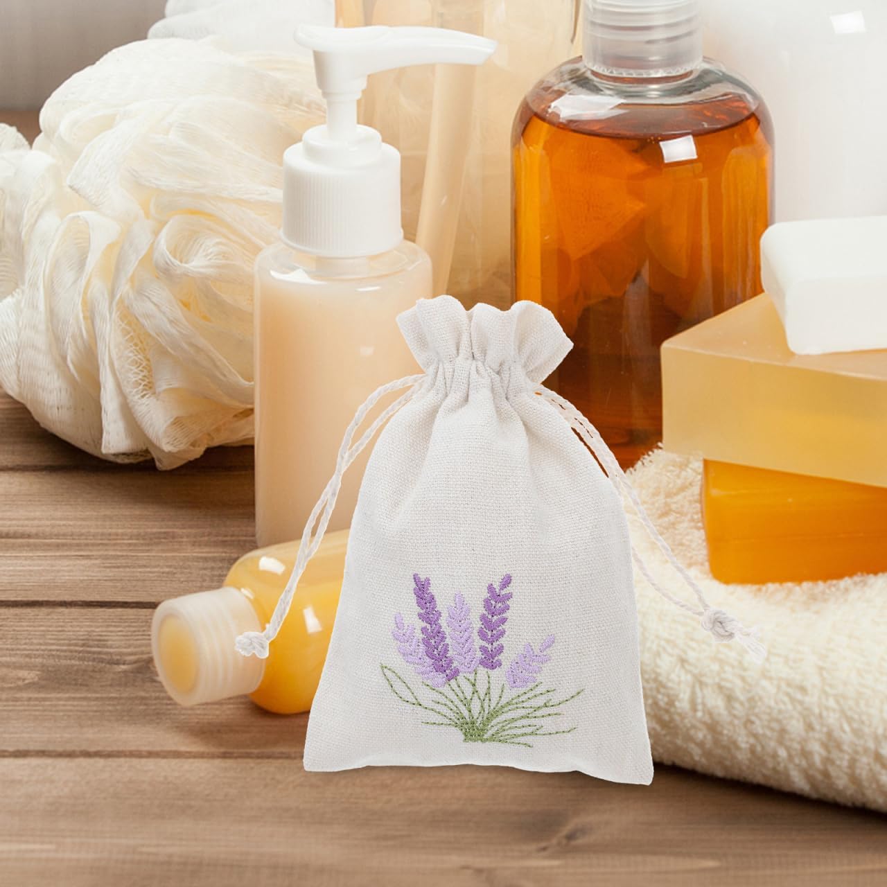 Amosfun Lavender Sachet Bags: 10pcs Cotton Drawstring Bags Empty Perfume Pouches Drawstring Sachets Small Jewelry Pouch Wedding Favor Bag for Lavender Buds
