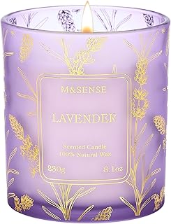 M&SENSE Lavender Candles Vegan Soy, 8.1oz Lavender Scented Candles for Summer Relaxing Bathtub Aromatherapy Calming Sleep, 42-Hour Long Lasting Candle Non Toxic for Home, Fancy Gifts for Women & Men