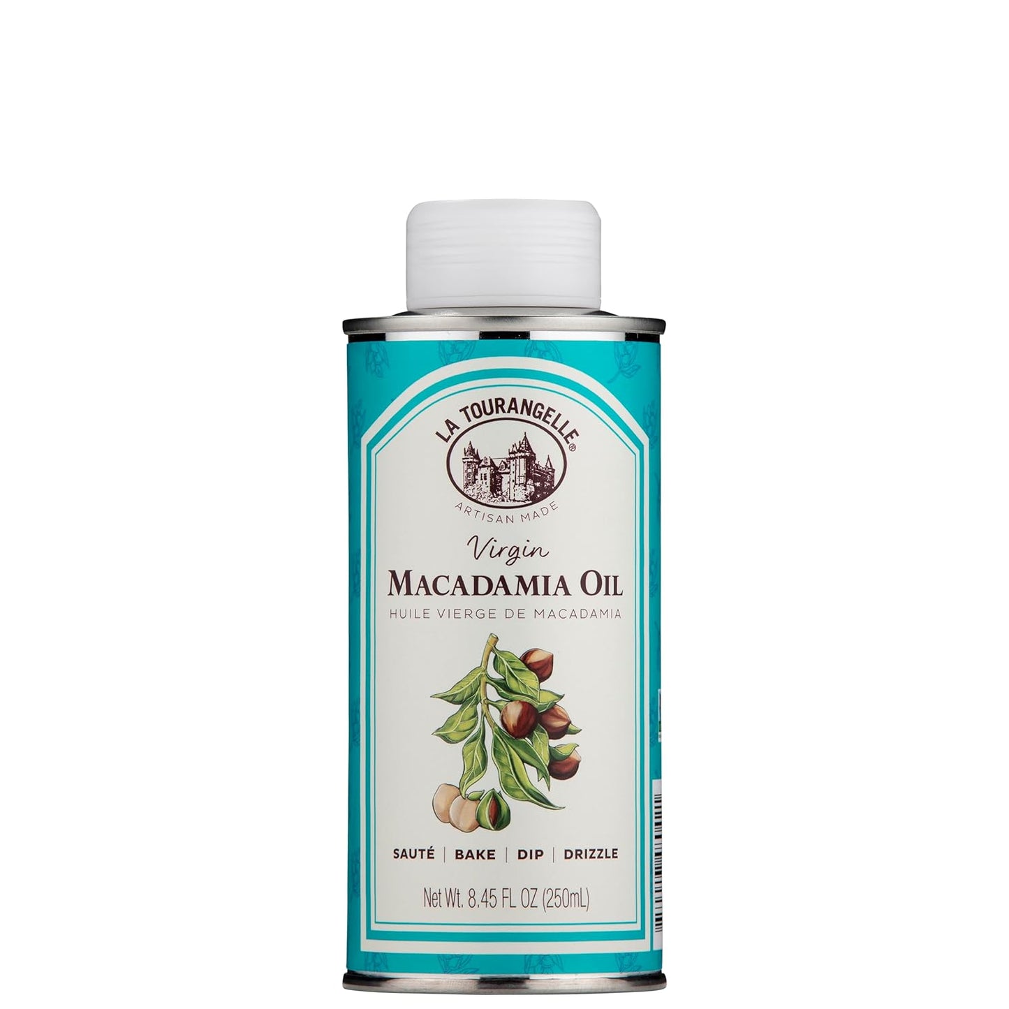 La Tourangelle, Virgin Macadamia Oil, High Smoke Point for Cooking, Sauté, Stir-Fry, Roasting, Baking, Face and Hair, Buttery Mild Taste, Cold-Pressed, 8.45 fl oz