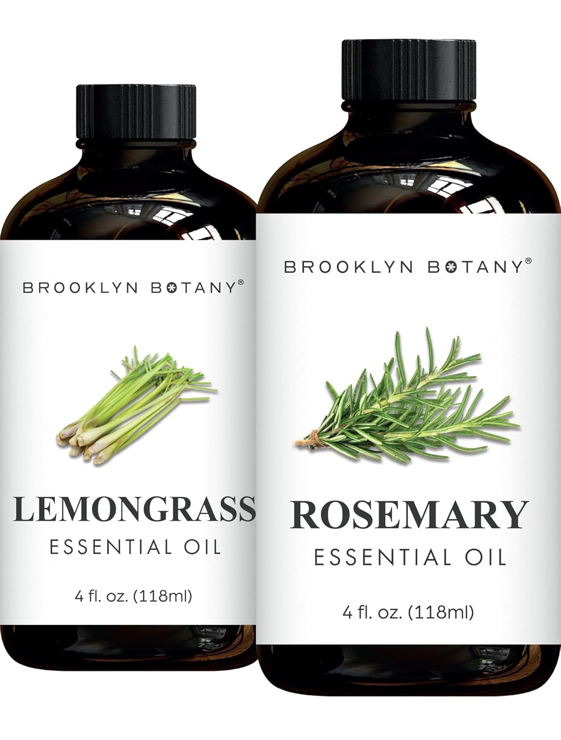 Brooklyn Botany Lemongrass & Rosemary Essential Oils – 4 Fl Oz (Pack of 2) – 100% Pure & Natural – Clarifying & Refreshing Aromatherapy Blend
