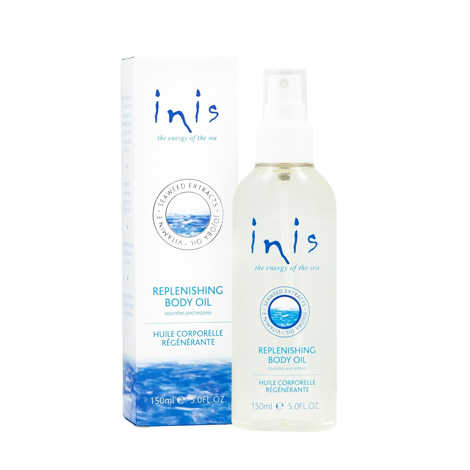 Inis the Energy of the Sea - Replenishing Body Oil Spray for Women and Men, Fast-Absorbing Jojoba and Seaweed Moisturizer, After Shower Dry Body Oil with Vitamin E, 5 fl oz
