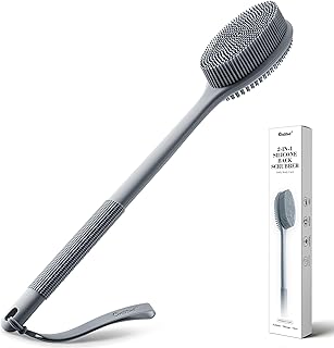 CORATED Silicone Back Scrubber for Shower, Exfoliating Body Scrubber with Long Handle, 2‑in‑1 Body Brush for Women & Men Daily Use, Loofah Alternative Bath Accessories