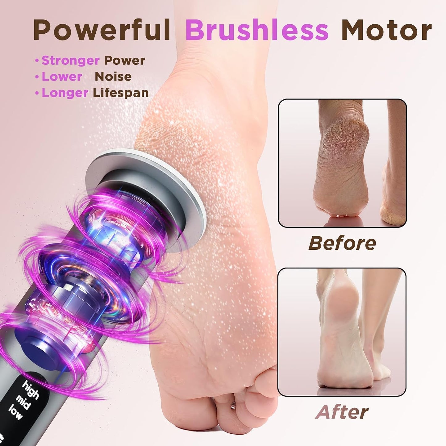 Electric Foot Callus Remover with Nano-Glass Head & 60Pcs Sandpaper Discs, 4 Hours Run Time, Electric Callus Remover for Feet with 3 Adjustable Speeds, Pedicure Tools for Dry Dead Skin Cracked Heels