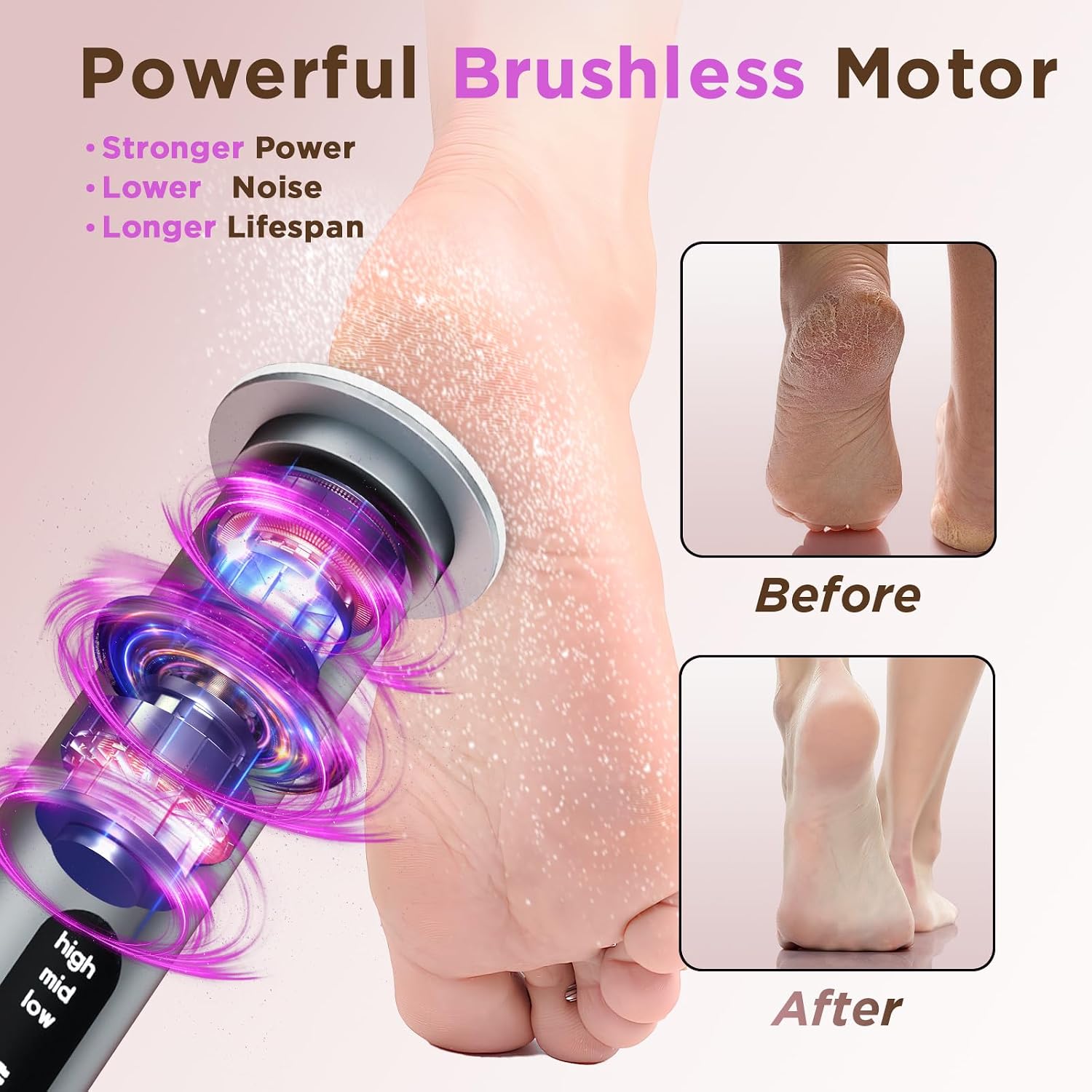 Electric Foot Callus Remover with Nano-Glass Head & 60Pcs Sandpaper Discs, 4 Hours Run Time, Electric Callus Remover for Feet with 3 Adjustable Speeds, Pedicure Tools for Dry Dead Skin Cracked Heels