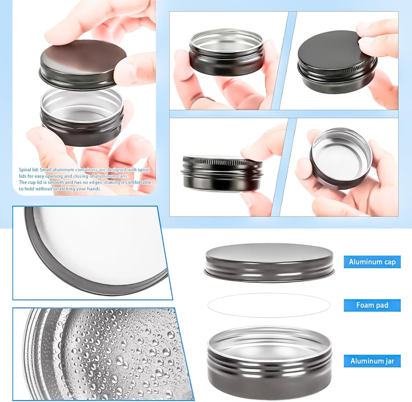 50 Pack 1oz Tin Jars, 30ml Metal Tin cans, 1Ounce Aluminum tin can jar Containers with Screw Lid for Lotion Bars, Spices, Salve, Balms, Beard Balm, Toiletries, Creams, Samples, Makeup Cosmetic