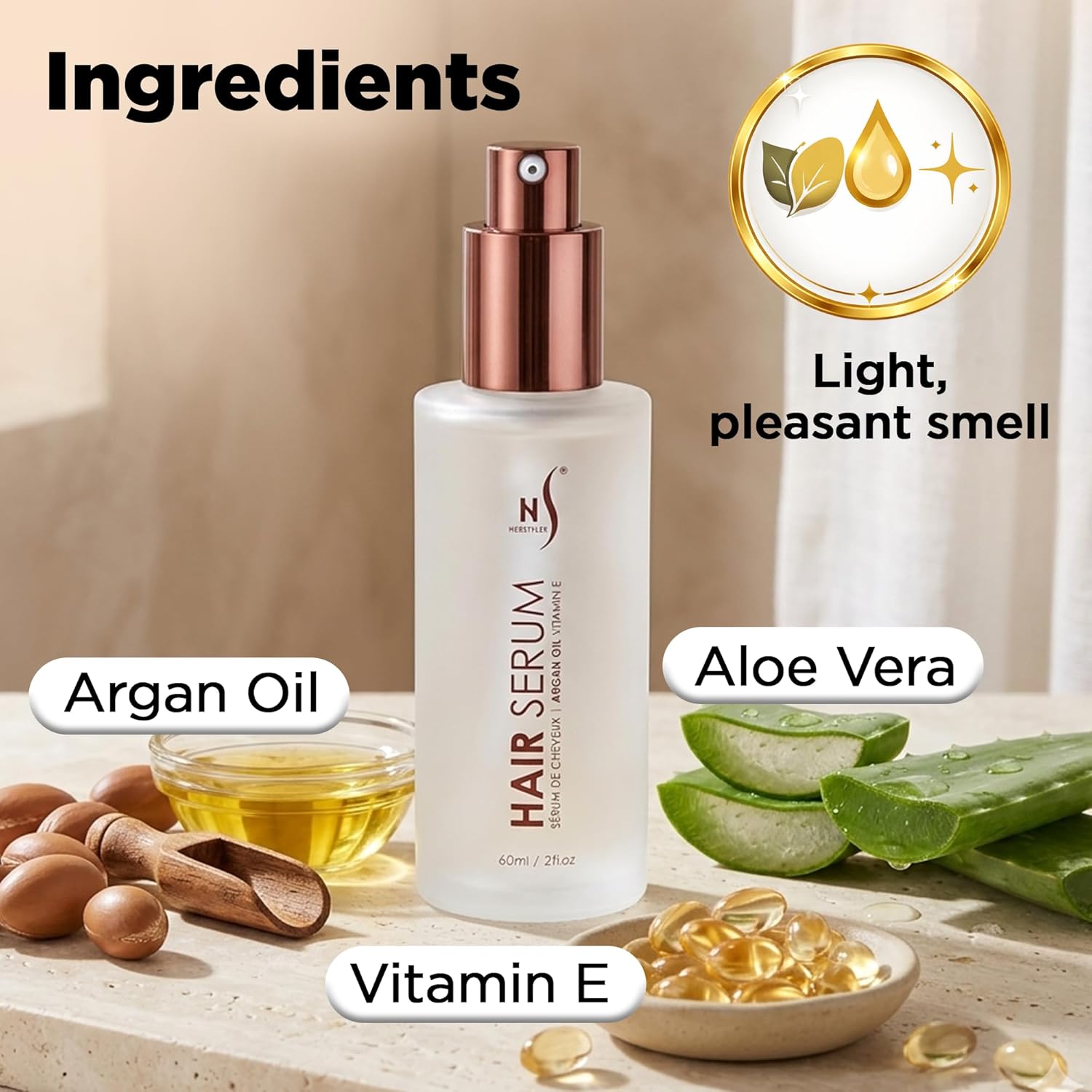 Herstyler Argan Oil Serum for Natural Shine - Anti-Frizz Straightening Serum for Damaged Tresses (Pack of 2)