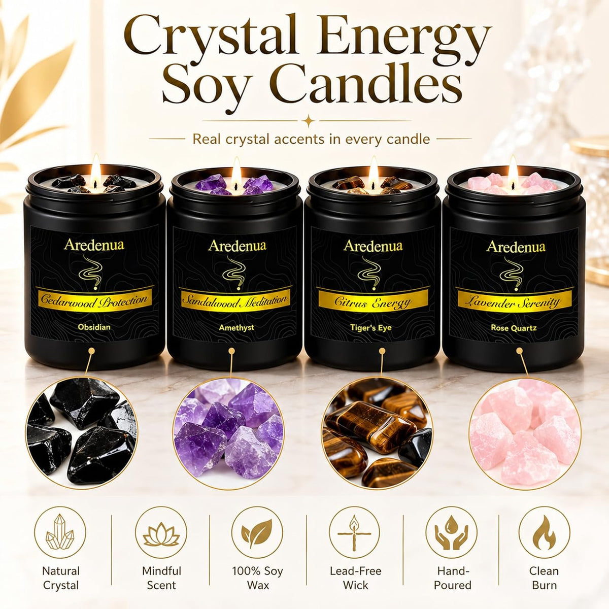 4-Pack Scented Candles with Crystals
