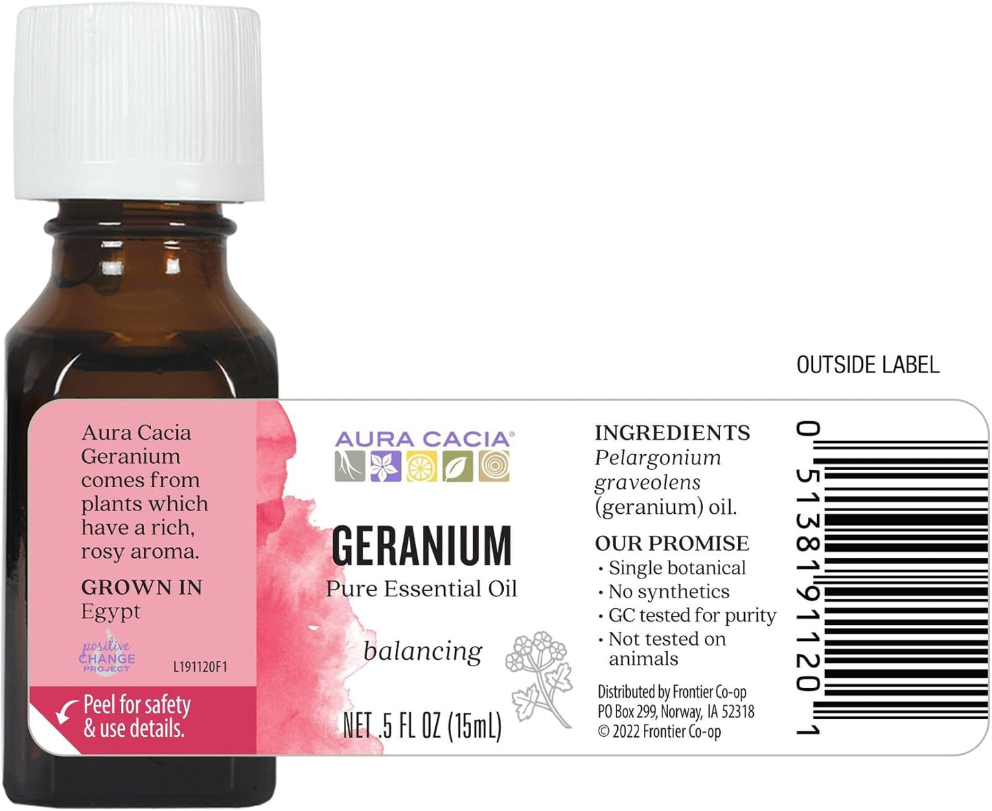 Aura Cacia 100% Pure Geranium Essential Oil | GC/MS Tested for Purity | 15 ml (0.5 fl. oz.) | Pelargonium graveolens