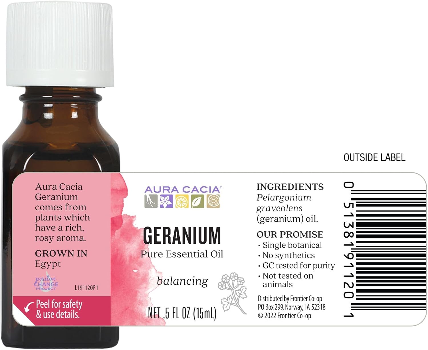 Aura Cacia 100% Pure Geranium Essential Oil | GC/MS Tested for Purity | 15 ml (0.5 fl. oz.) | Pelargonium graveolens
