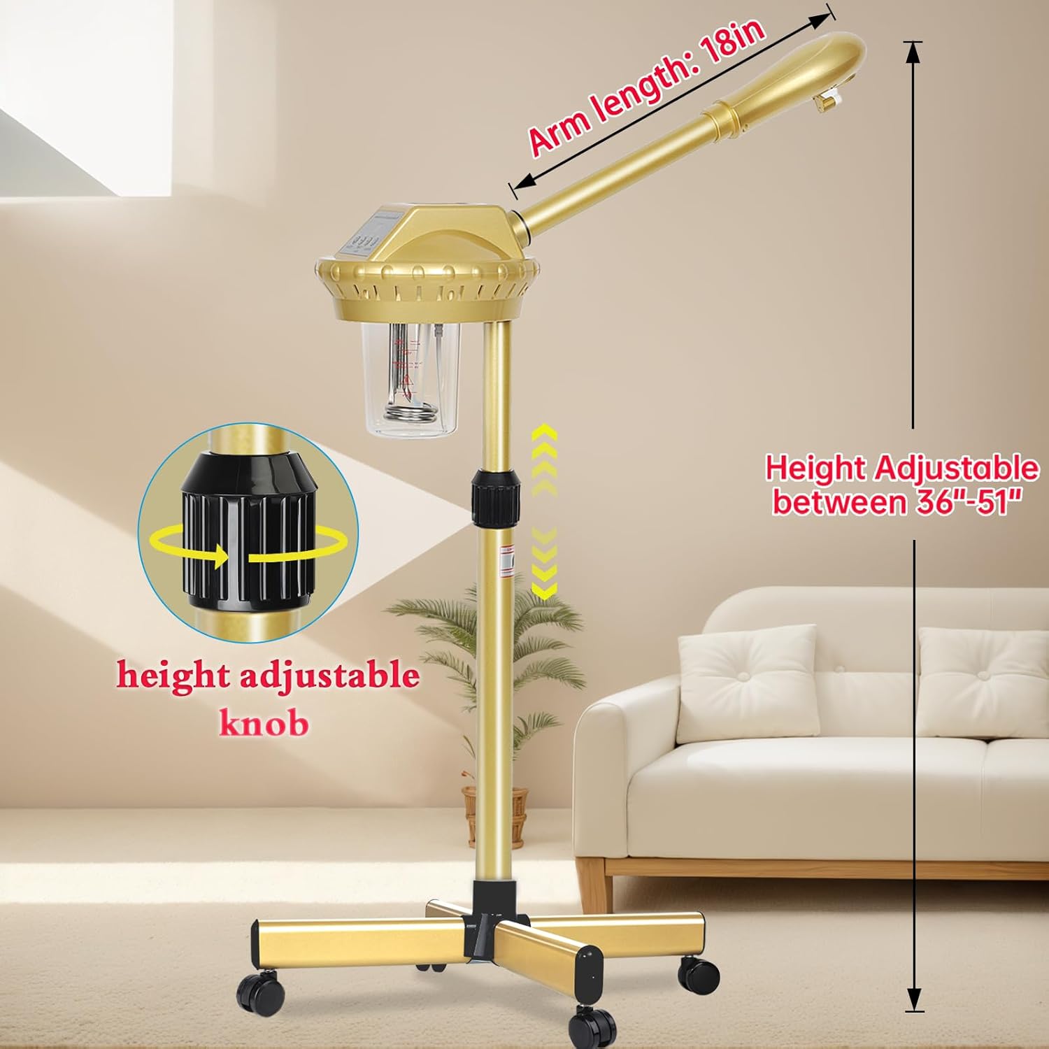 Professional Facial Steamer on Wheels,Gold Ozone Steamer for Face with 30-Minutes Timer,Spa Face Steamer for Deep Facial Cleansing