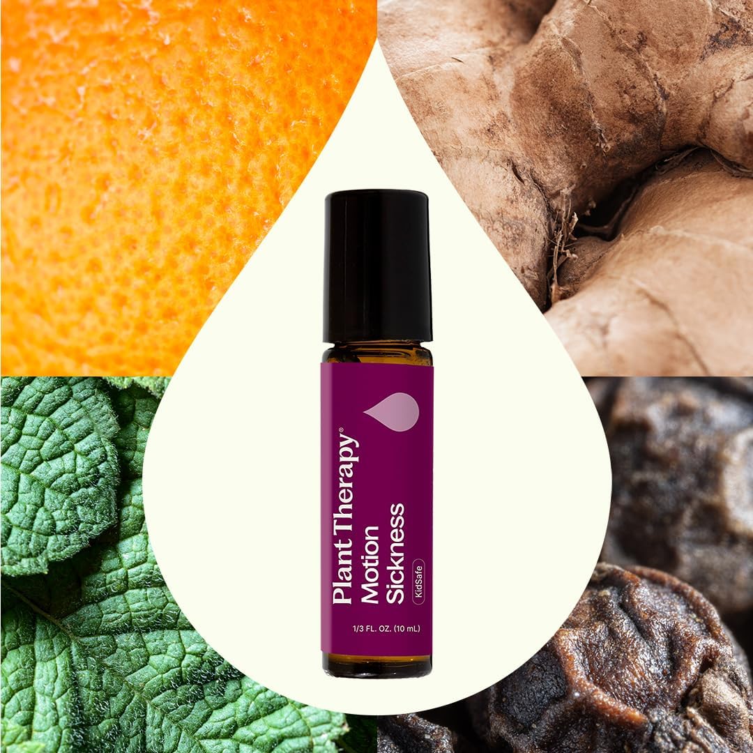 Plant Therapy Motion Sickness Essential Oil Blend Pre-Diluted Roll-On 10 mL (1/3 oz) Helps Ease Motion-Related Discomfort, Great for Road Trips & Flights, Convenient & Ready to Use