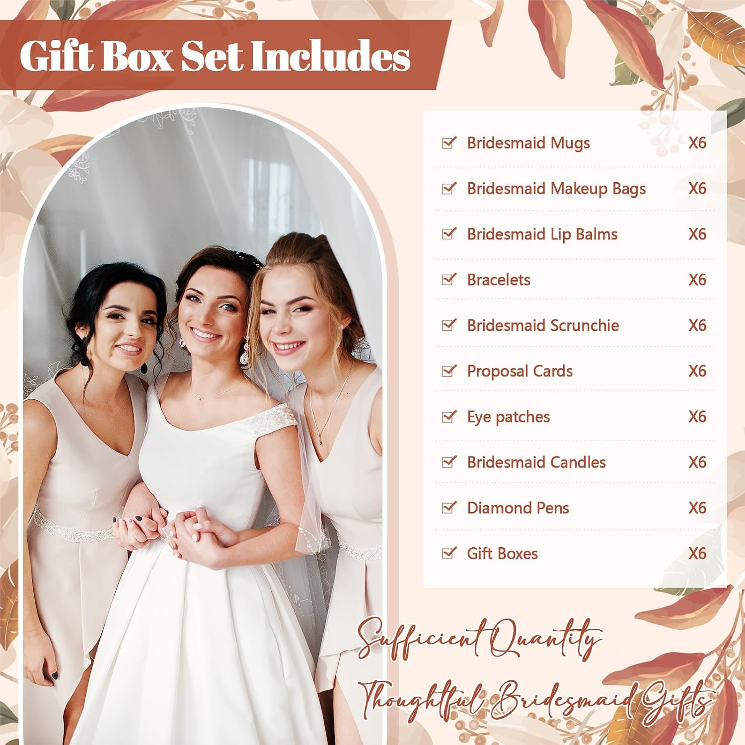 SiliFine 60 Pcs Bridesmaid Proposal Gifts Maid of Honor Gifts with Box Mug Makeup Bag Candle Lip Balm Scrunchies Pen Bracelet Eye Mask Card for Bridal Shower Bachelorette Party Wedding(Terracotta)