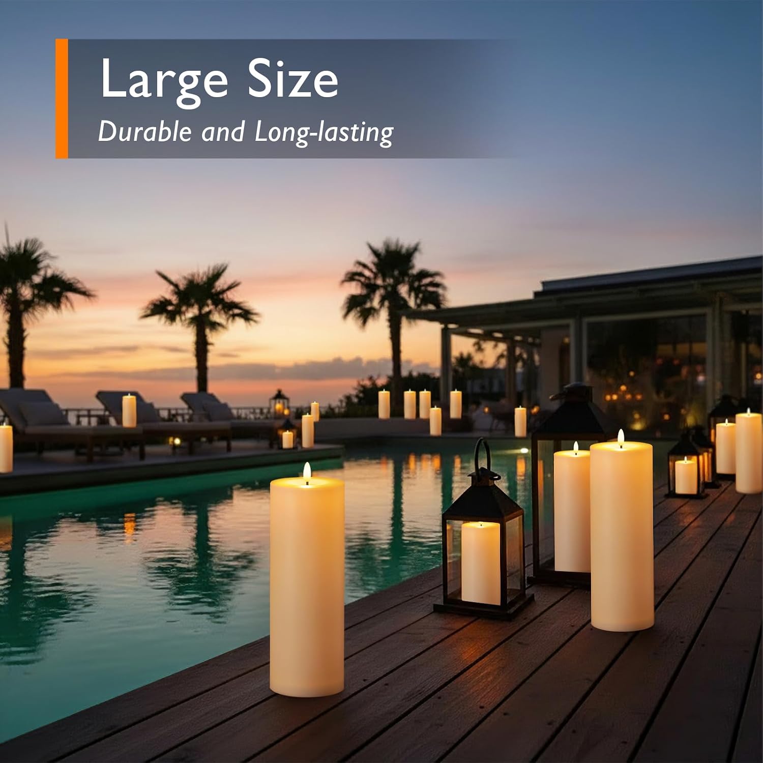 Homemory Outdoor Waterproof Flameless LED Candles 4" x 12", Battery Operated Large Pillar Candles with Remote & Timer, Long Lasting for Outdoor Lanterns & Patio, White, Set of 2