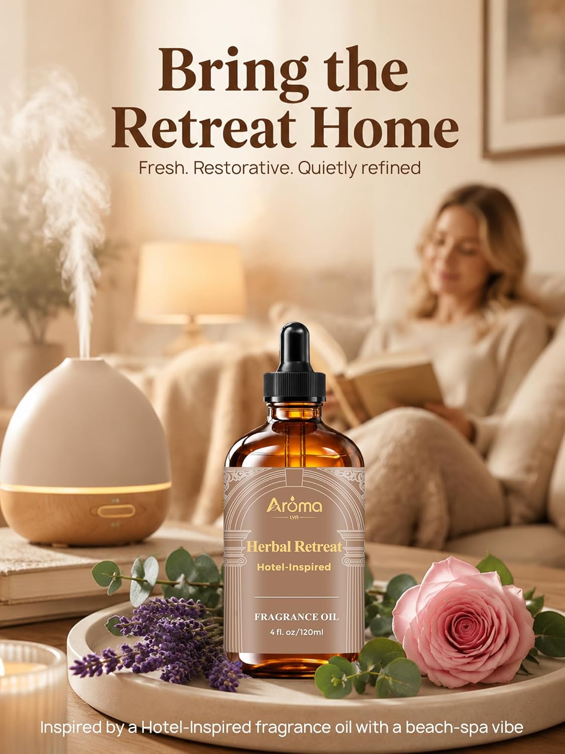 Herbal Retreat — a Hotel-Inspired Diffuser Oil with a Beach-Spa Vibe, Hotel Diffuser Oil for Diffuser for Home Fragrance Oil for Ultrasonic and Waterless Diffusers and Crafting