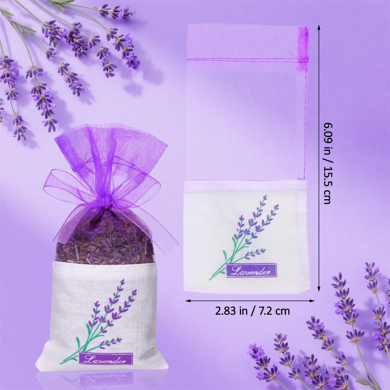 25 Pack Lavender Sachet Bags Empty - Lavender Sachets for Drawers and Closets Odor Eliminator - Purple Potpourri Bags Home Fragrance Empty Cotton Organza Pouches for Rose Orange Cinnamon