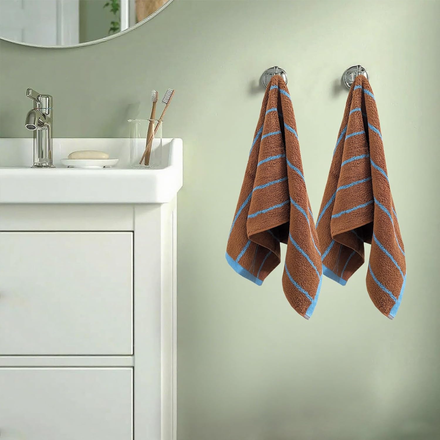 Soft Caramel-Striped Cotton Hand Towels Luxury Classical Striped Towels for Bathroom Absorbent & Quick Drying Face Towel for Shower Spa Gym Home, Coffee, 14 x 30 Inch