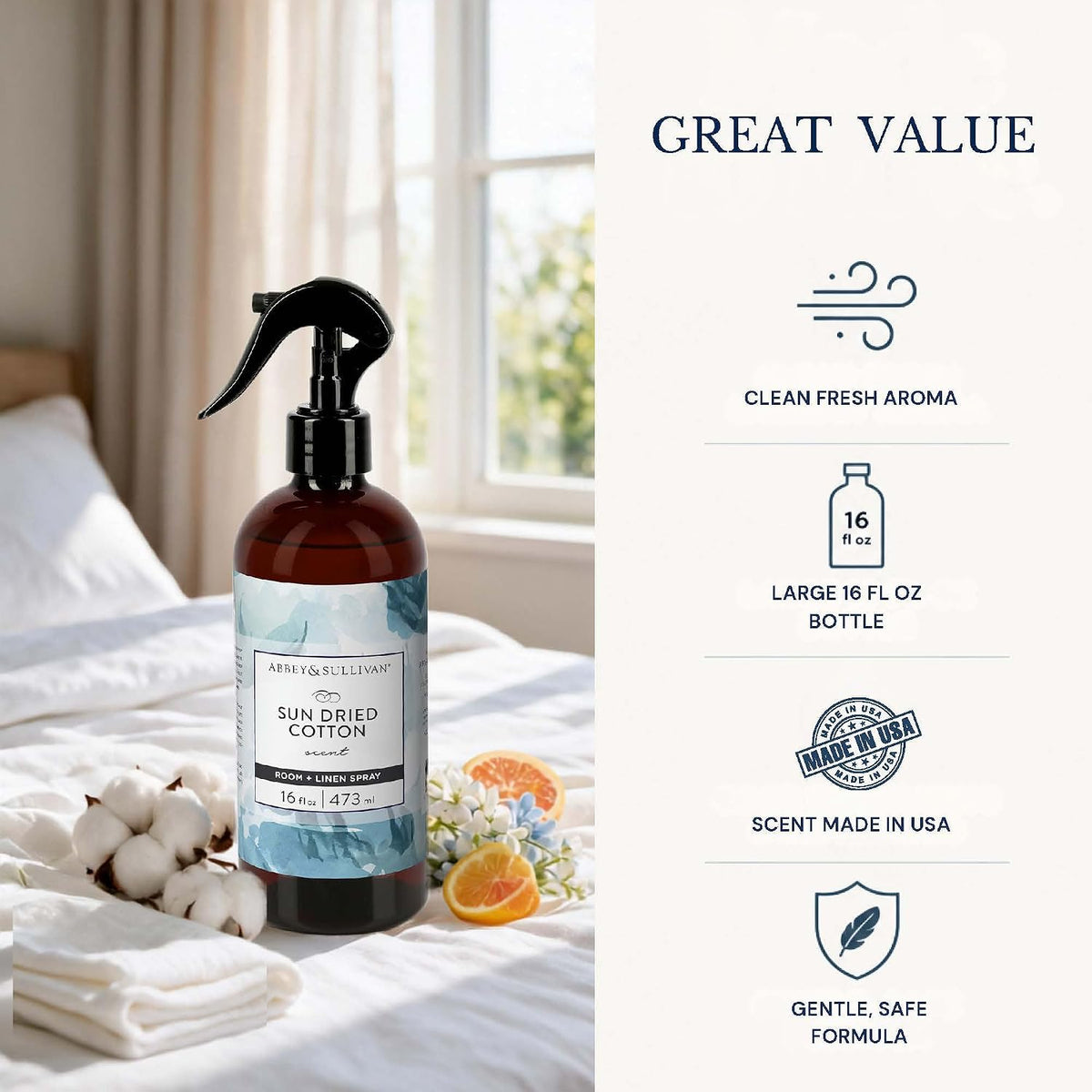 Abbey &amp; Sullivan Linen Spray, Sun Dried Cotton, Pack of 2, 16 oz