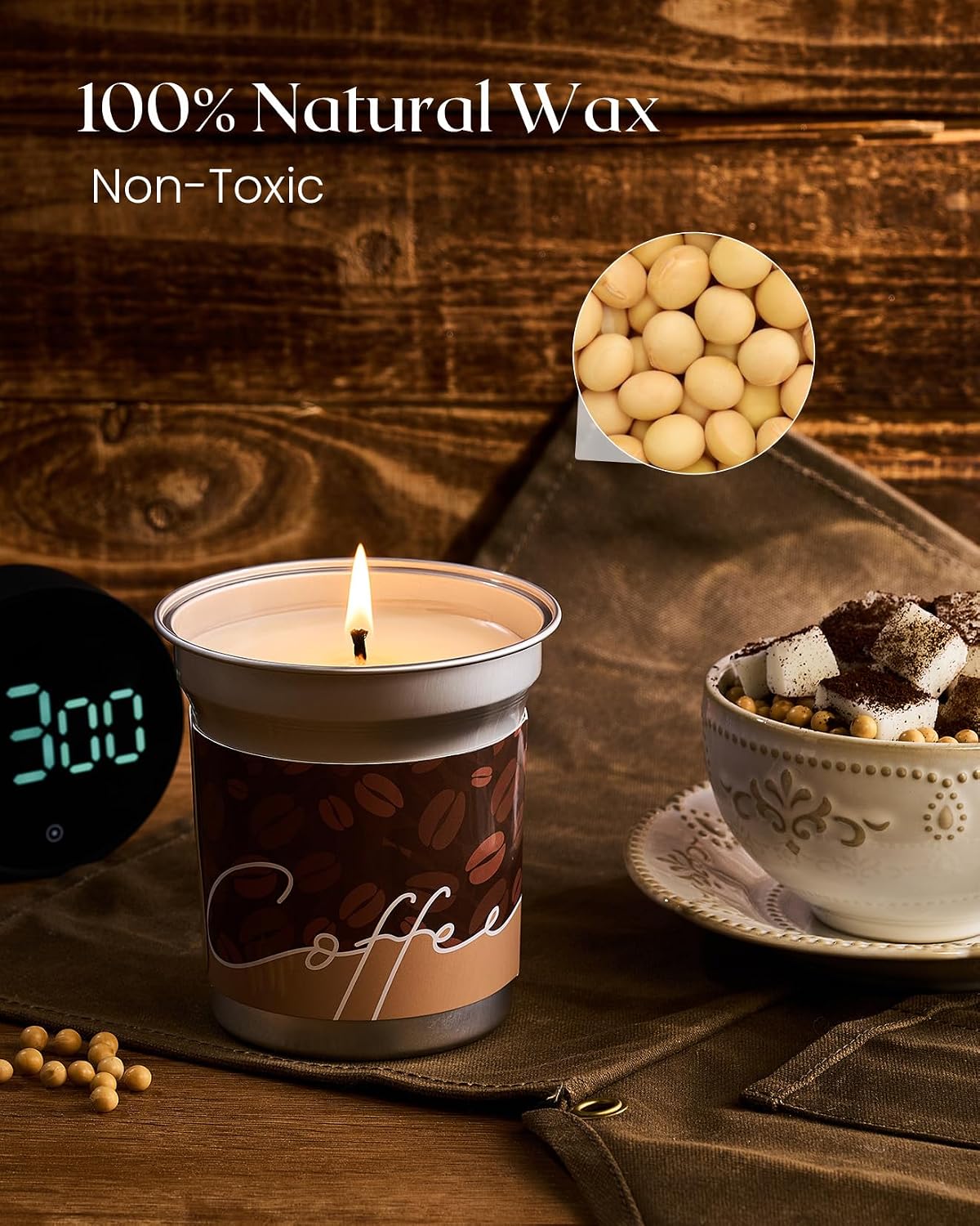 M&SENSE Coconut Latte Scented Candle, Soy Wax 12.3oz | 75 Hours Long Lasting, Clean Burn, Coffee Smelling, Non-Toxic Aromatherapy