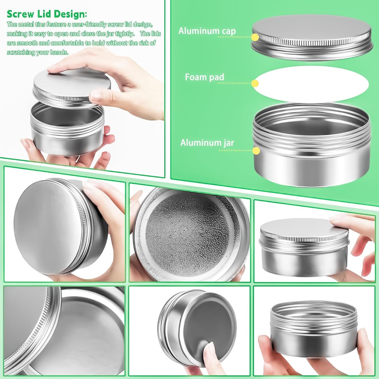 6 Pack 6oz Tin Jars, 180ml Metal Tin cans, 6ounce Aluminum tin can jar Containers with Screw Lid for Lotion Bars, Spices, Salve, Balms, Beard Balm, Sample, Toiletries, Creams, Makeup Cosmetic