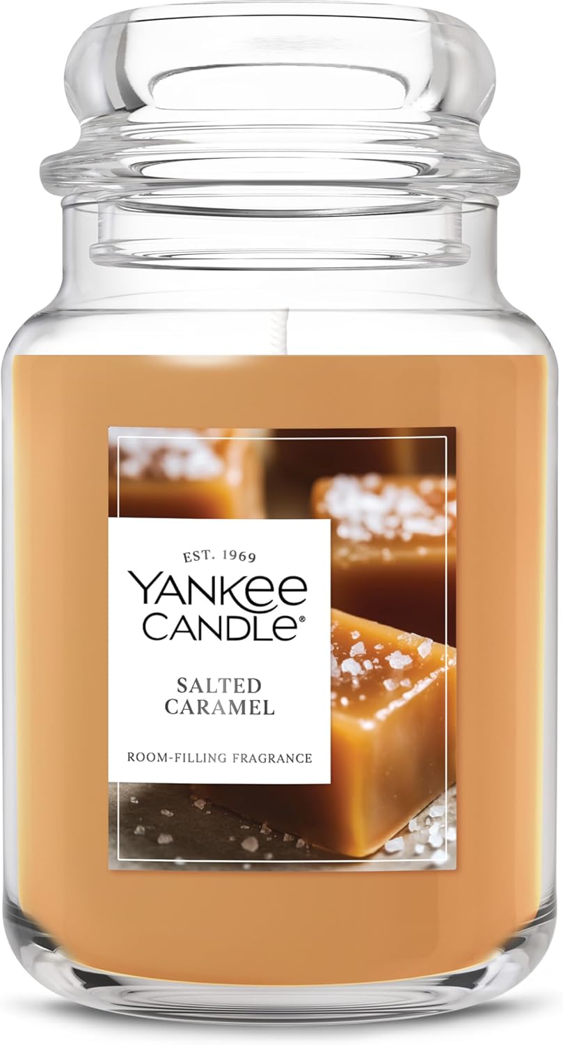 Yankee Candle Salted Caramel Scented Candle, 22oz Large Jar, Up to 150 Hour Burn Time, Giftable