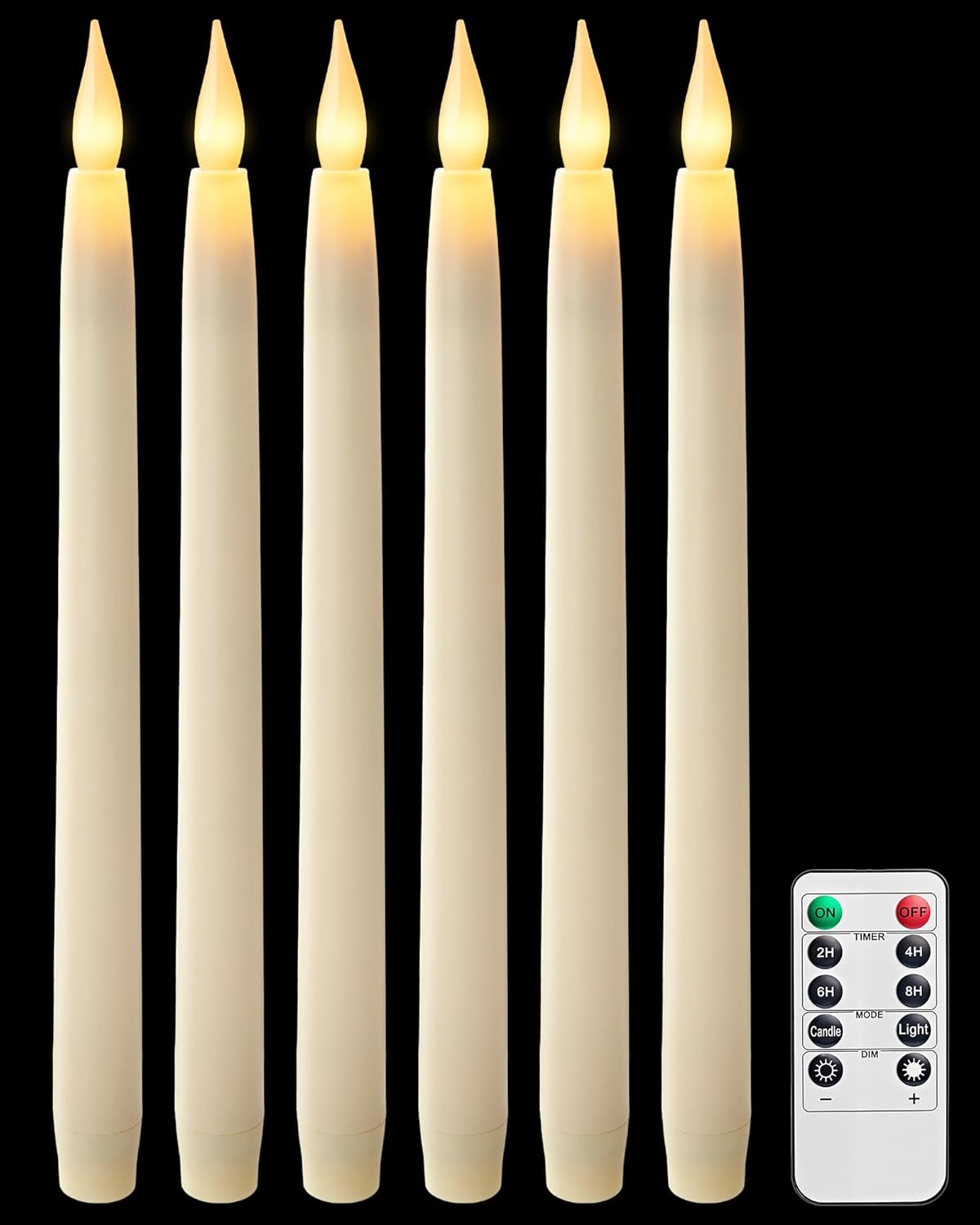 Flameless Taper Candles with Remote, 10.5" x 0.78" Battery Operated Plastic LED Candlesticks, 3000K Warm White, 3D Flickering Flame for Wedding, Christmas, Halloween Decor, 6 Pack, Ivory