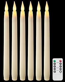 Flameless Taper Candles with Remote, 10.5" x 0.78" Battery Operated Plastic LED Candlesticks, 3000K Warm White, 3D Flickering Flame for Wedding, Christmas, Halloween Decor, 6 Pack, Ivory
