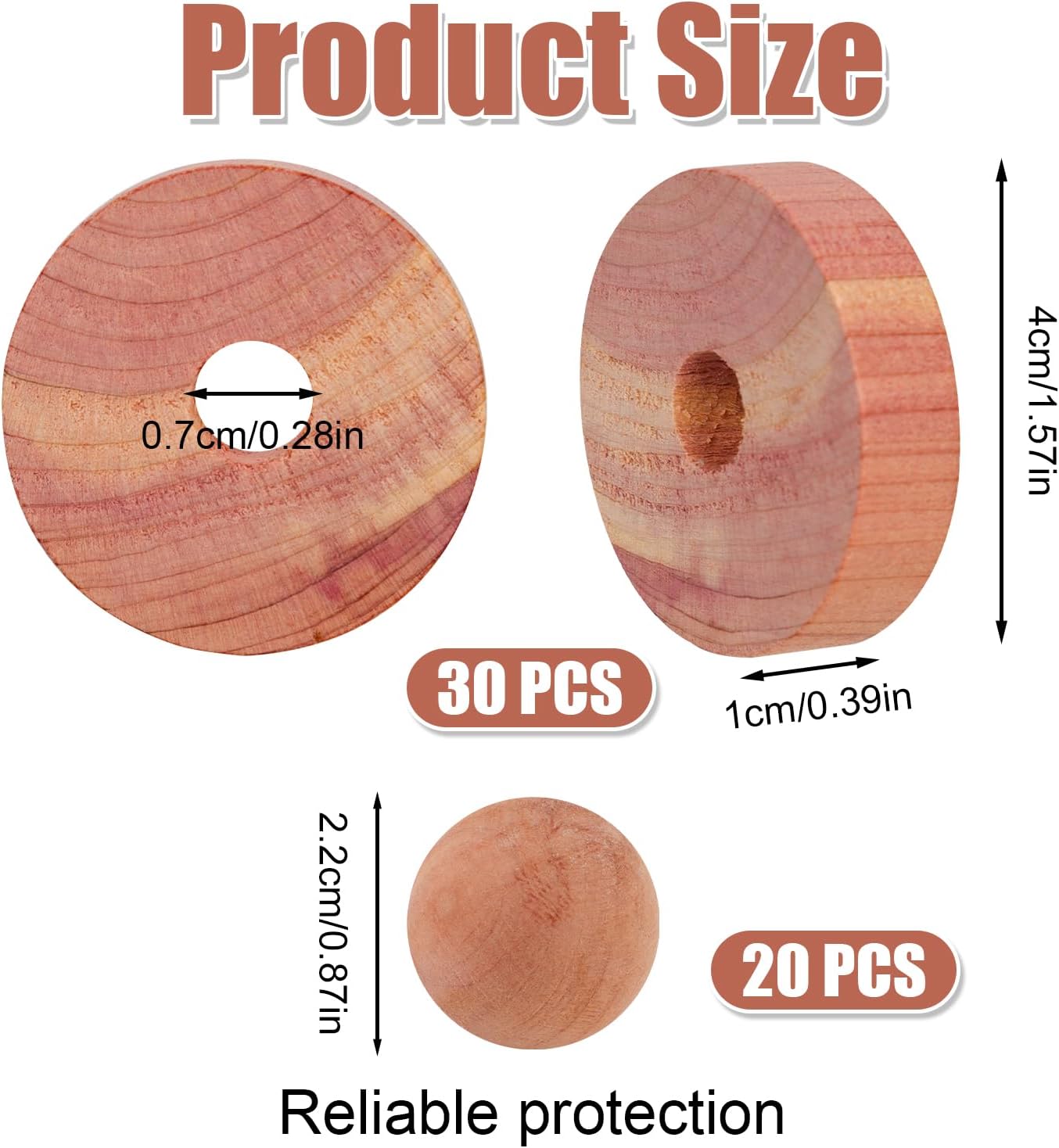 50pcs Cedar Chips for Clothes Storage, 20 Cedar Balls &30 Cedar Rings Wood Cedar Chip Accessories Redolent Cedar Blocks for Clothes Storage Houses Drawers Closets
