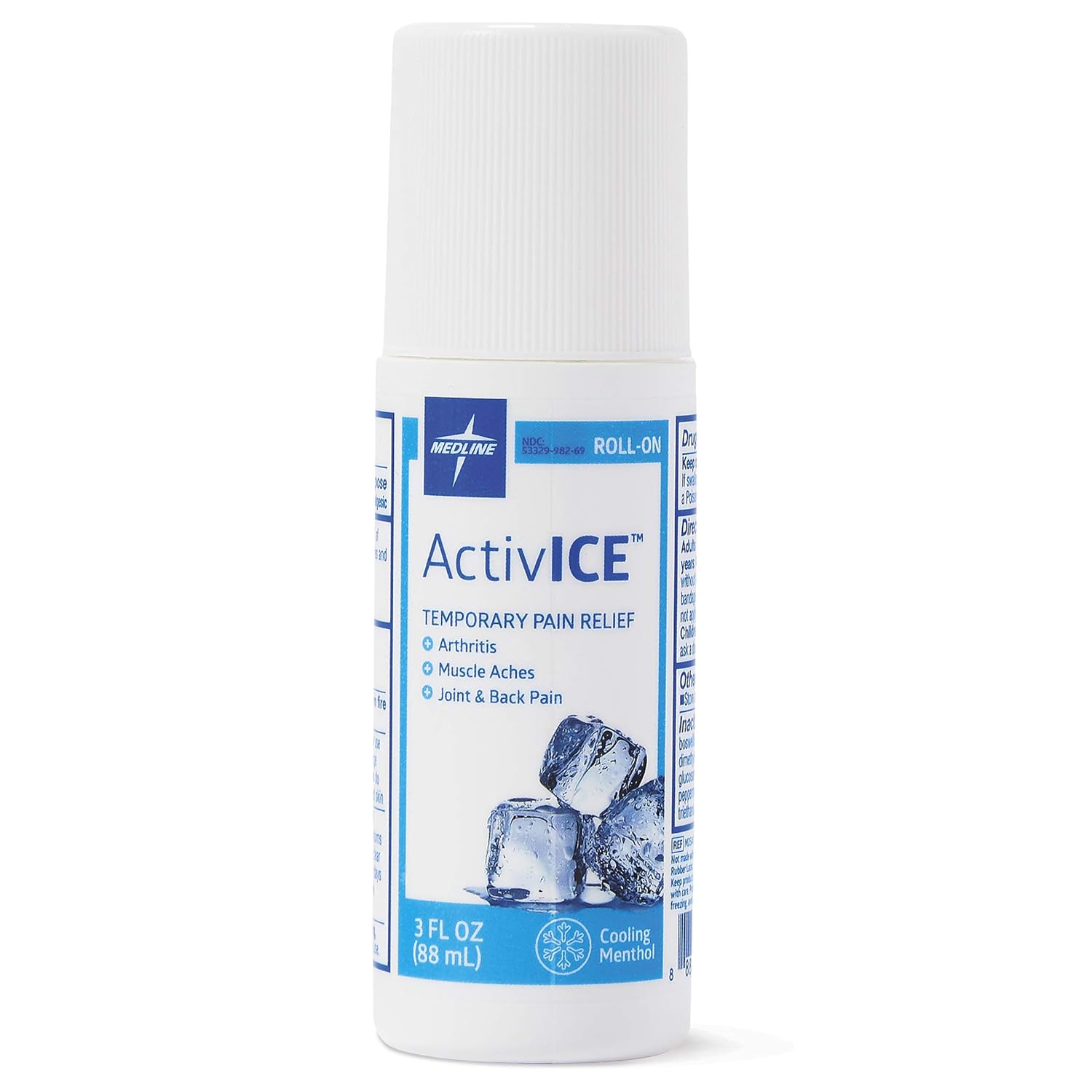 Medline ActivICE Topical Pain Reliever Roll On, Great for Arthritis, Muscle Aches and Back Injuries, 3 oz Roll On