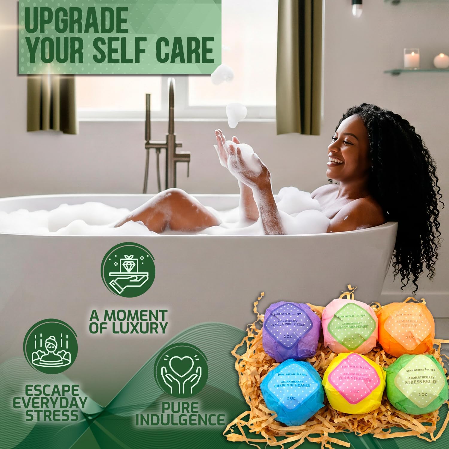 Bath Bombs Gift Set - 6 Individually Wrapped Aromatherapy Fizzies with Coconut and Essential Oils - Relaxing Spa Gift for Women - Set of 6 (2 Oz Each)