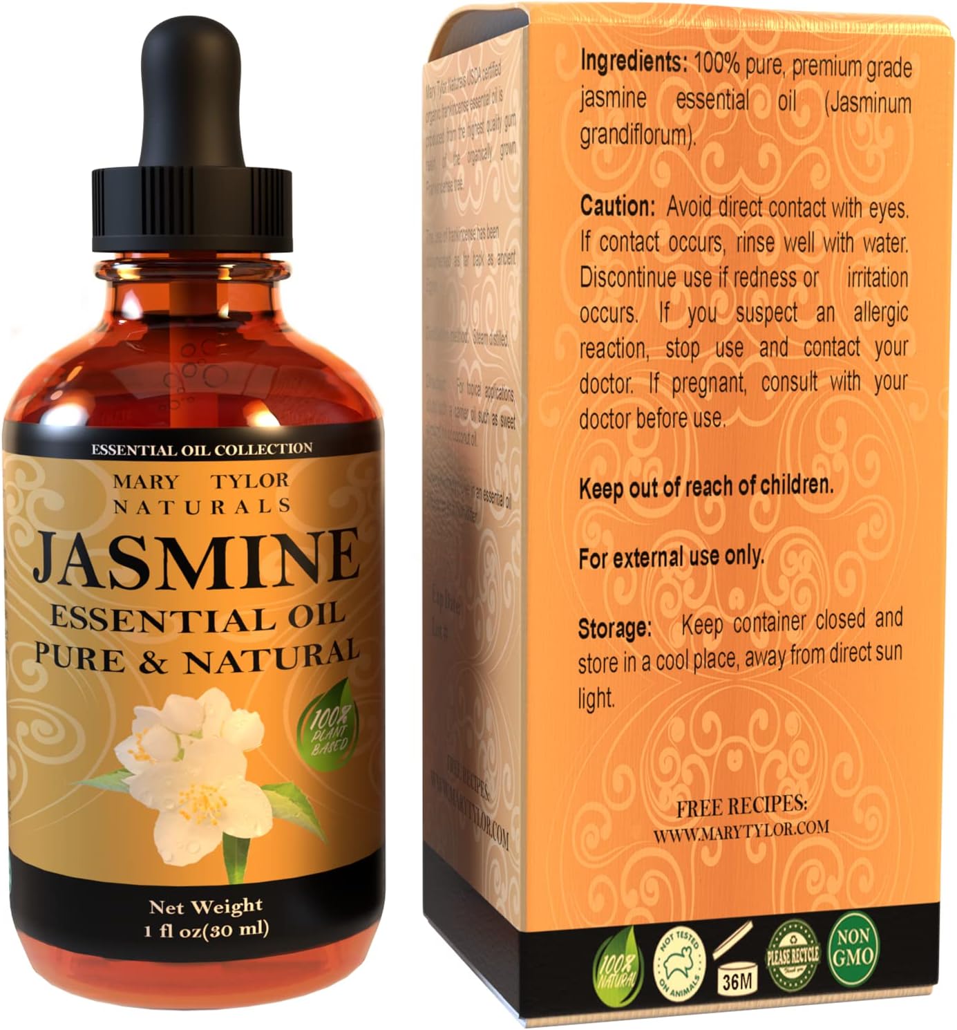 Jasmine Essential Oil (1 oz), Premium Therapeutic Grade, 100% Pure and Natural, Perfect for Aromatherapy, and Much More by Mary Tylor Naturals