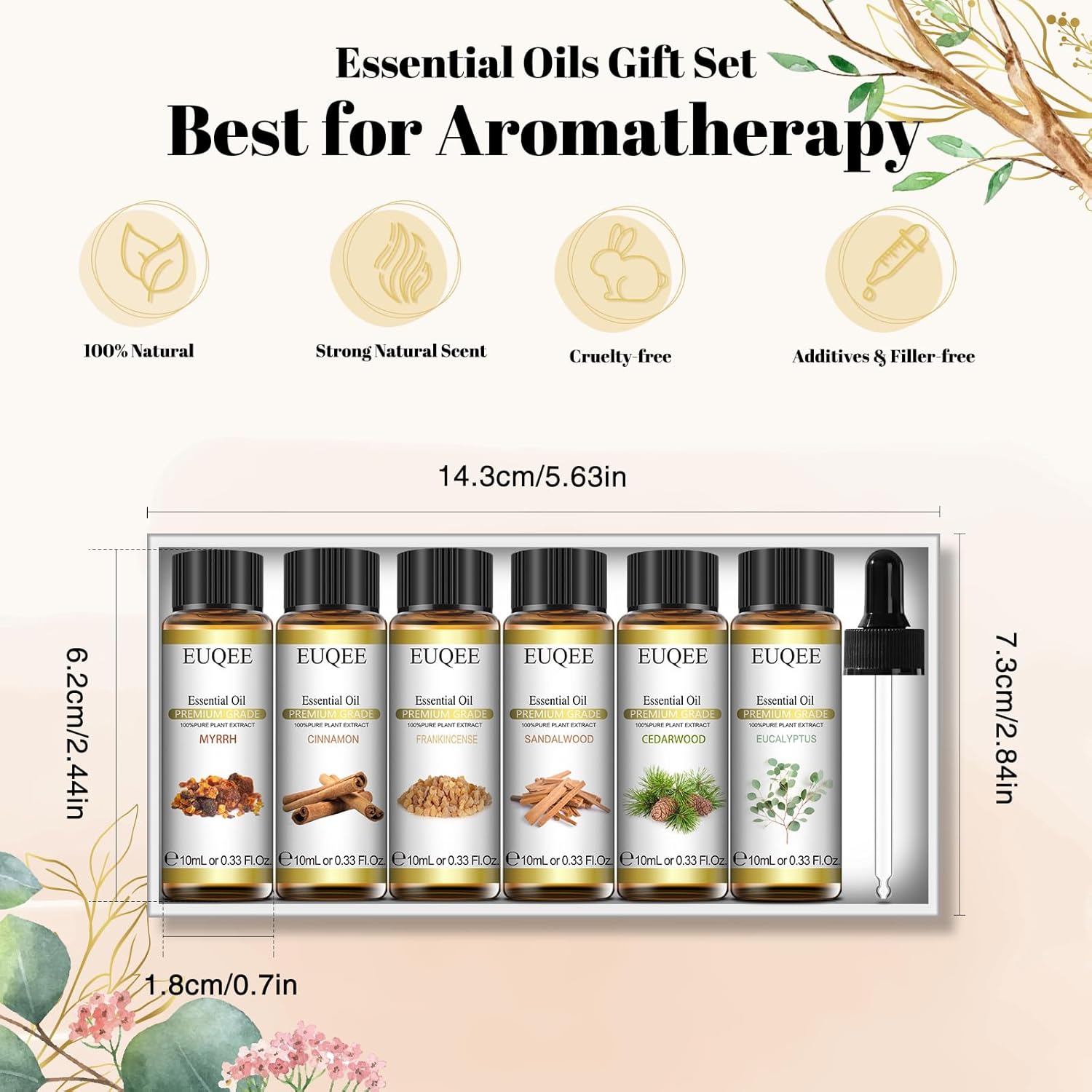 EUQEE 10ml Woody Essential Oils Set - Pure & Nature Essential Oils for Aromatherapy, Diffuser, Candle Making, Massage - Eucalyptus, Cedarwood, Sandalwood, Frankincense, Cinnamon